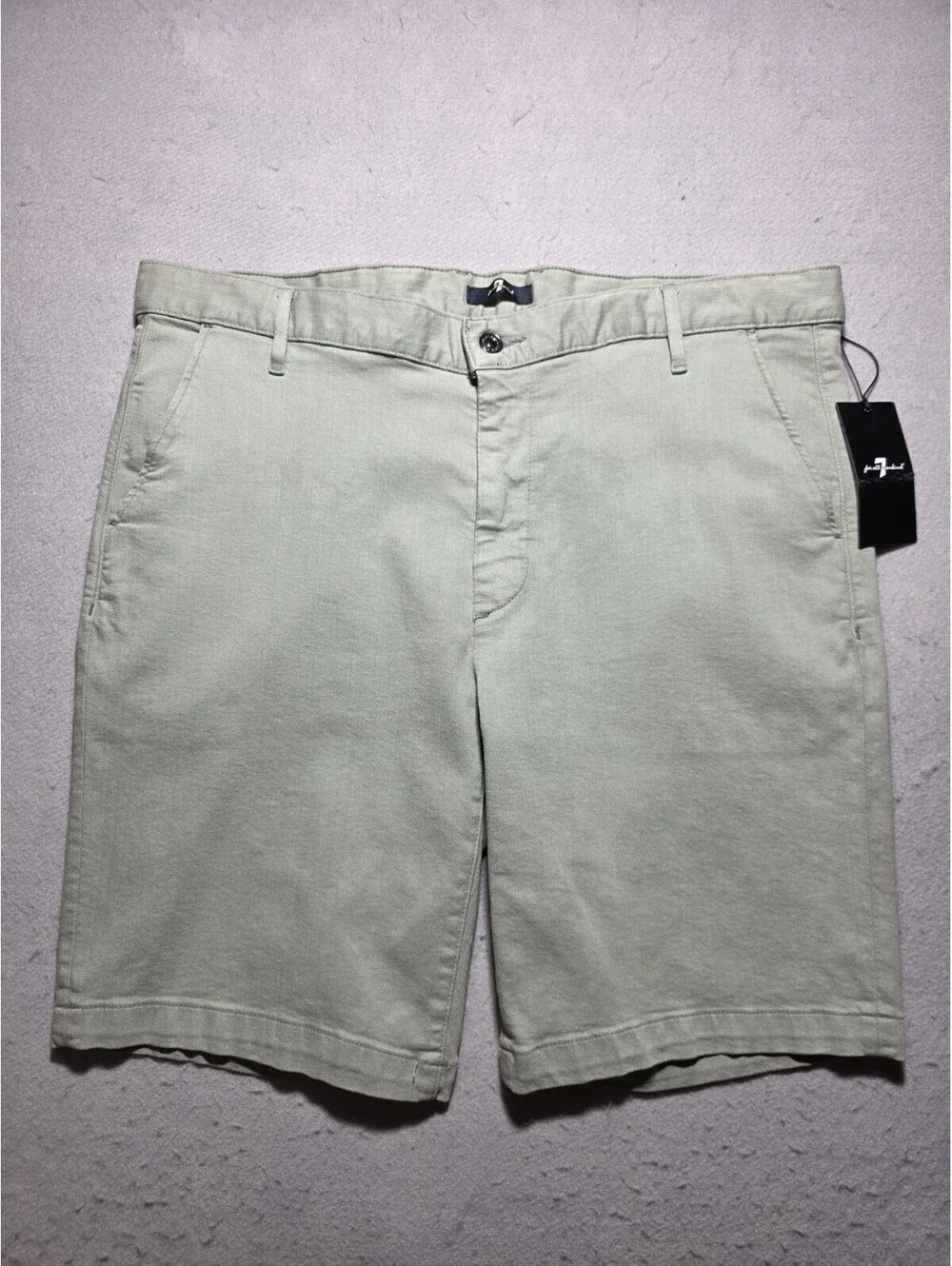 7 For All Mankind Mens Size 36 Chino Shorts Sage Light Green Stretch NWT